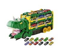 Dinosaur Truck That Eats Car | Foldable Dinosaur Vehicle Toy Carrier Transport Truck,Hauler Transform Race Track Vehicle Playset with 18 Car for Birthday