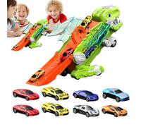 Dinosaur Truck Toy - Foldable Racing Toy,Portable Race Track Carrier with 8 Cars for Kids 3+ Years Home School Travel Road Trip Birthday Christmas
