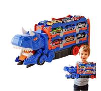 Dinosaur Truck Toy | Transforming Transport Hauler Vehicle Set | Foldable Race Track Carrier With 18 Mini Cars Dinosaur Theme | For Boys Girls Birthday Gift Playroom Indoor Outdoor Educational Fun Pre