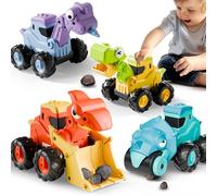Dinosaur Truck Toys, Push Go Friction Cars for Toddlers 18M-5 Years, Construction Vehicle Playset for Sandbox Play and Birthday Gifts