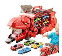 Dinosaur Truck Transporter | Transport Car Saddlebag with 12 Pull Back Cars - Portable Transport Truck, Car Toys, Foldable Race Track, AU Toys