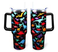 Dinosaur Tumbler 40 oz Tumbler with Handle and Straw Lid Leak Proof - Birthday Gifts for Women Travel Coffee Mug Insulated for Hot Cold Ice - Dino Gifts for Birthday Decorations Party Supplies