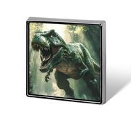 Dinosaur Tyrannosaurus in Jungle Badge Pin Brooch Square Shape Button Aluminum Decor for Backpacks Hats 0.7 Inch