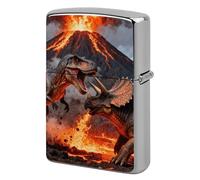 Dinosaur Volcano Eruption Lighter Case Classic Pocket Lighter Cover Windproof Flip-Top Metal Lighters Sleeve Double-Sided Lighters Covers for Men Women