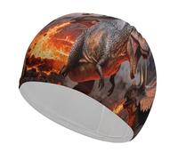 Dinosaur Volcano Eruption Swim Cap High Elasticity Anti Slip Waterproof Comfortable Swim Hat Bathing Cap for Men Women