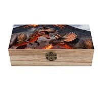 Dinosaur Volcano Eruption Wooden Storage Box Elegant Retro Jewelry Box with Hinged Lid Decorative Keepsake Boxes Decor Handmade Organizer Boxes for Wedding, Party, Gift, Diy Craft, Home Decor