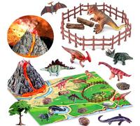 Dinosaur Volcano Figures Toy with Play Mat, Educational Realistic Dinosaurs Figures with Volcano, Stone and Tree Dino World Playset Party Game Toys for Kids Boys Girls 3 4 5 6 7 8 Years Old