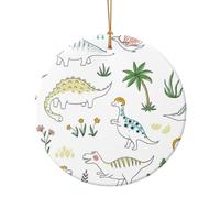 Dinosaur Walking Print Ceramic Round Pendant,Festive Decoration for Home,Mall,Supermarket,Holiday Keepsake