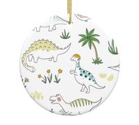 Dinosaur Walking Print Christmas Ornaments, Ceramic Hanging Ornament, Round Shape Decorations