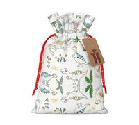 Dinosaur Walking Print Drawstring Christmas Bag With Tags Reusable For Birthday Parties Gift Weddings Holiday