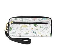 Dinosaur Walking Print Leather Small Makeup Bag â€“ Reusable Cosmetic Accessories Organizer, Travel Toiletry Bag