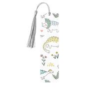Dinosaur Walking Wooden Bookmark Craft Hanging Tags Ornaments Rectangular Bookmarks with Holes and Ropes