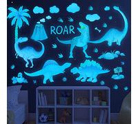 Dinosaur Wall Decals Glow in The Dark Dinosaur Wall Stickers Watercolor Dionsaur Decal Large Removable Vinyl Dino Wall Decals for Boys Bedroom Kids Girls Baby Nursery Playroom Living Room Wall Decor