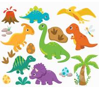 Dinosaur Wall Sticker - Wall Sticker Dino Set for Children's Room - Colourful Stickers with T-Rex, Volcano & Palm Trees (Style01)