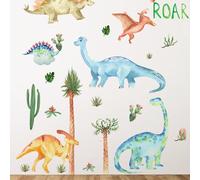 Dinosaur Wall Stickers, 39Pcs Self-Adhesive Dinosaur Wallpaper, Palm Tree Cactus Roar Dinosaur Wall Art for Classroom Living Room Kids Baby Room Decoration