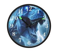 Dinosaur with Lightning Night Light Wall Clock Glow in Dark Light Up Wall Clocks Non-Ticking Silent Battery Operated Clocks 12 Inch for Bedroom Home