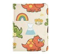 Dinosaur with Rainbow and Volcano Pattern Passport Holder for Travel with Credit Card Holder Slots RFID Passport Book Holders PU Leather Travel Accessories for Women Men