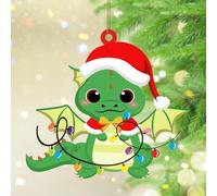 Dinosaur with Santa Hat Lights Christmas Tree Ornament Boy And Girl Custom Gift Christmas Ornaments Keepsake Indoor Home Decor Funny Acrylic Ornament Pendant for Neighbor Friends