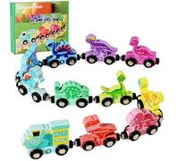 Dinosaur Wooden Magnetic Train Toys, Wooden Dinosaur Number Train Snap Animals Trains Set for Boys Toy Age 2 3 4 Educational Montessori Toys for Girls Age 2 3 Year Olds Birthday Gift