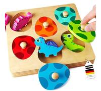 Dinosaur Wooden Puzzles for Toddlers Age 1-3, Educational Early Developmental Learning Montessori Toys, Dual Layered Dinosaur Match Eggs Peg Puzzle Board, Birthday Christmas Easter Gifts for Kids