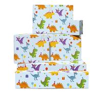 Dinosaur Wrapping Paper - 6 Sheets Kids Giftwrap - Cute Cartoon Dino with Balloons and Presents - Fun Birthday Party Wrap for Boys or Girls Kids, Friends, or Family - Comes with Tags by Central 23