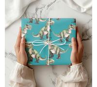 Dinosaur Wrapping Paper Sheet - Cute T-Rex Gift Wrap for Boys Birthday, Kids Presents, Party Supplies - W79 (Teal, Large Sheet - 58 x 85cm / 22.8" x 33.4" inches)