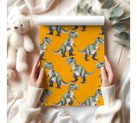 Dinosaur Wrapping Paper Sheet - Cute T-Rex Gift Wrap for Boys Birthday, Kids Presents, Party Supplies - W79 (Orange, Medium Sheet - 42 x 58cm / 15.7" x 22.8" inches)