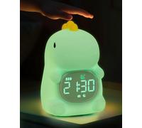 Dinosaurs Alarm Clock with Night Light for Kids with Sleep Training and Sound Machine, Rechargeable Silicone Lamp OK to Wake Clock,Cute Animal Tabletop Lamp, Perfect Sleep Companion for Boys Girls