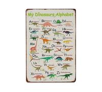 Dinosaurs Alphabet,Animal ABC Learning Wall Art Metal Tin Sign Vintage Garden Bedroom Cafe Bar Man Cave Home Wall Decor Metal Poster 8x12 in