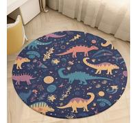 Dinosaurs and Stars Area Rug Washable Round Rug Carpet Soft Non-Slip TPR Bottom Door Mat Low Pile Waterproof Floor Carpet Print Mat Decor for Bedroom Living Room Bathroom 80 * 80cm