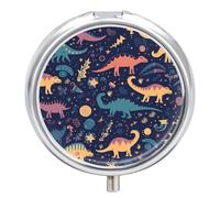 Dinosaurs and Stars Colorful Pill Box Medicine Pill Organizer 3 Compartment Daily Pill Case Small Pill Container Round Pill Holder Travel Pill Box Metal Pill Case for Purse Pocket