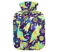 Dinosaurs Astronauts Rockets Planets Hot Water Bottle with Velvet Cover Hot Water Bag for Pain Relief 2L, Neck Cramps Shoulders Pain Relief, Hot Cold Pack