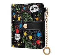 Dinosaurs Black Dots Pattern Small Women Wallet PU Leather RFID Blocking Bifold Compact Card Holder with Coin Pocket Zipper Purse for Girls Women Ladies