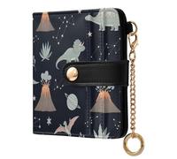 Dinosaurs Black Mountain Pattern Small Women Wallet Bifold RFID Blocking Leather Compact Card Holder with Zipper Coin Pocket Purse for Ladies Women Girls