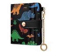 Dinosaurs Black Plants Pattern Small Women Wallet RFID Blocking Bifold PU Leather Compact Card Holder with Coin Pocket Zipper Purse for Women Girls Ladies