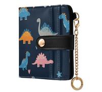 Dinosaurs Black Stars Print Small Women Wallet RFID Blocking Bifold PU Leather Compact Card Holder with Coin Pocket Zipper Purse for Women Girls Ladies
