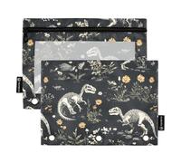 Dinosaurs Bone Binder Pockets Soft Pencil Case for 3 Rings Folders with Binder Holes for Student Office Organizer