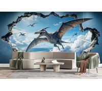 Dinosaurs Breaking Through The Wall 3D Photo Wallpaper Non-Woven Wall Mural Fantasy Animals Wall Mural Decoration Poste Premium Wallpaper Wall Art for Living Room Bedroom W250xH175 25f15