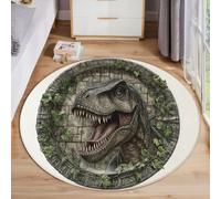Dinosaurs Bursting Out Of The Wall Round Rugs 180cm, Washable Indoor Non-slip Round Area Rugs for Bedroom Throw Soft 3D Illusion Animals Carpet for Entryway Sofa Living Room Floor Rug, Green