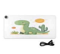 Dinosaurs Cactus Planet White Print Heated Desk Mat Large Heated Desk Protector with 3 Heating Levels PU Leather Large Deskmat for Office Work, 35.4x15.7in