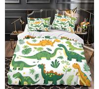 Dinosaurs cartoon kids 3D Printed 3 Piece Duvet Cover Colorful prehistoric art Comforter Cover Set Plush Microfiber Hidden Zipper Anti Allergy for Kids Teens Boys Girls Men Double（200x200cm）