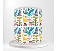 Dinosaurs Cartoon Prehistoric Animals Trees Cute Wrap Around Print A4 Edible Paper Icing Sheet Cake Topper Side Ribbon Border Decor for Personalised Themed Decorations