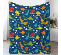 Dinosaurs Clouds Printed Flannel Throw Blanket for Adults, Cartoon Minimalist Fluffy Warm Fleece All Season Blanket, Blue Green Soft Lightweight Blankets for Bed Couch Office and Sofa, 150 x 200 cm