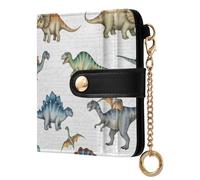 Dinosaurs Dragon White Pattern Small Women Wallet PU Leather RFID Blocking Bifold Compact Card Holder with Coin Pocket Zipper Purse for Women Ladies Girls