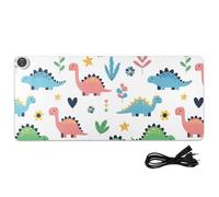 Dinosaurs Flowers White Print Heated Desk Mat Large Heated Non-Slip Desk Pad with 3 Heating Levels PU Leather Writing Pad and Blotter for Home Decor, 35.4x15.7in