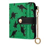 Dinosaurs Footprints Green Print Small Women Wallet RFID Blocking Leather Bifold Compact Card Holder with Zipper Coin Pocket Purse for Girls Ladies Women