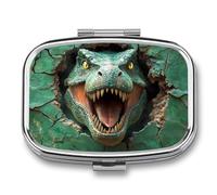 Dinosaur's Head Emerging from A Hole Pill Box 2 Compartment Portable Medicine Pill Case Travel Pill Organizer for Pocket Purse