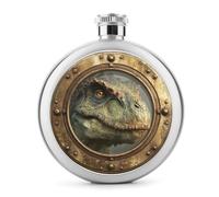 Dinosaur's Head Old Ship Porthole Stainless Steel Hip Flask for Liquor, Round Pocket Portable Wine Flask for Drink 5 Oz