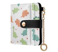 Dinosaurs Hearts White Pattern Small Women Wallet Leather RFID Blocking Bifold Compact Card Holder with Zipper Coin Pocket Purse for Women Ladies Girls