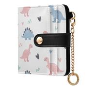 Dinosaurs Hearts White Pattern Small Women Wallet RFID Blocking Leather Bifold Compact Card Holder with Zipper Coin Pocket Purse for Women Girls Ladies